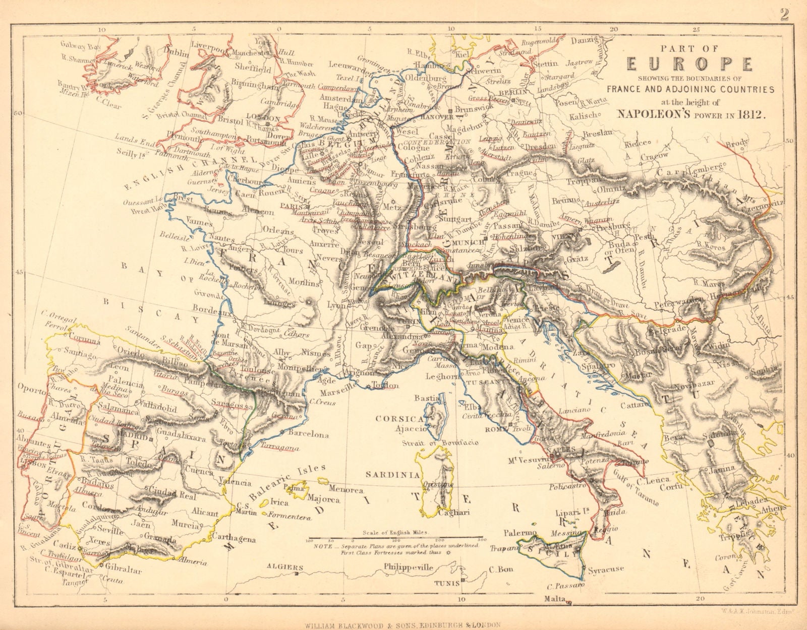 EUROPE in 1812 at the height of Napoleon's Power. France borders 1848 old map